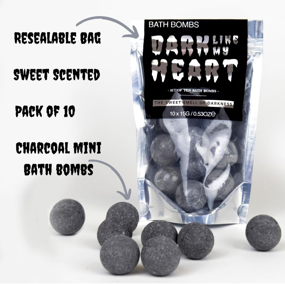Gift Republic Dark like My Heart Bath Bombs 10 Pack, Charcoal Infused, Re-Sealable Bag, Black Bath Soak, Relaxing Mood Booster, Unique Pamper Set, Vegan Friendly image number 2