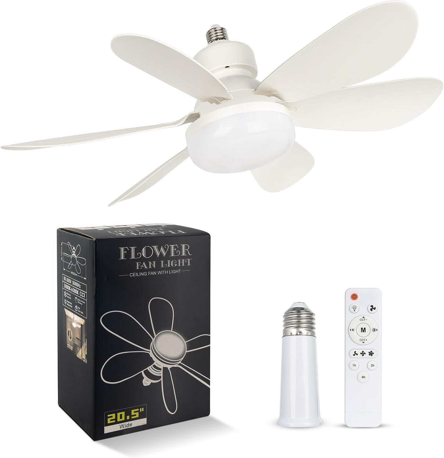 EEK Socket Fan Light with Ultra Quiet Design, 20.5&Prime; Ceiling Fans with LED Lights and Remote, Screw in Fan Light for E26/E27, 3 Speeds 3 Colors 3000-6500K,1200 Lumens for Living Room (Woodgrain)