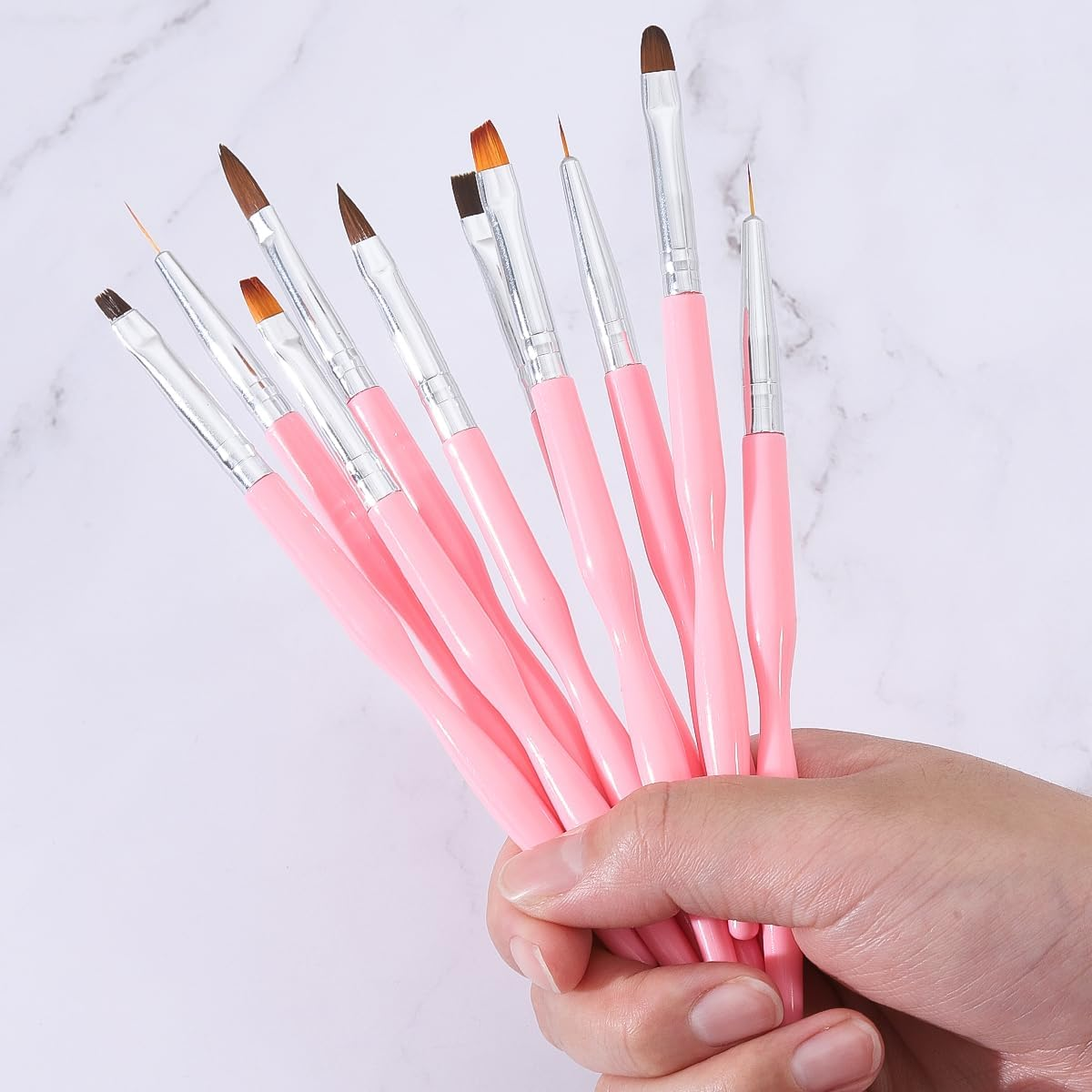Nail Art Brushes Set, 10Pcs Nail Design Painting Brushes, Professional Nail Art Design Brushes, Nail Fine Liner Brushes, Pink image number 4