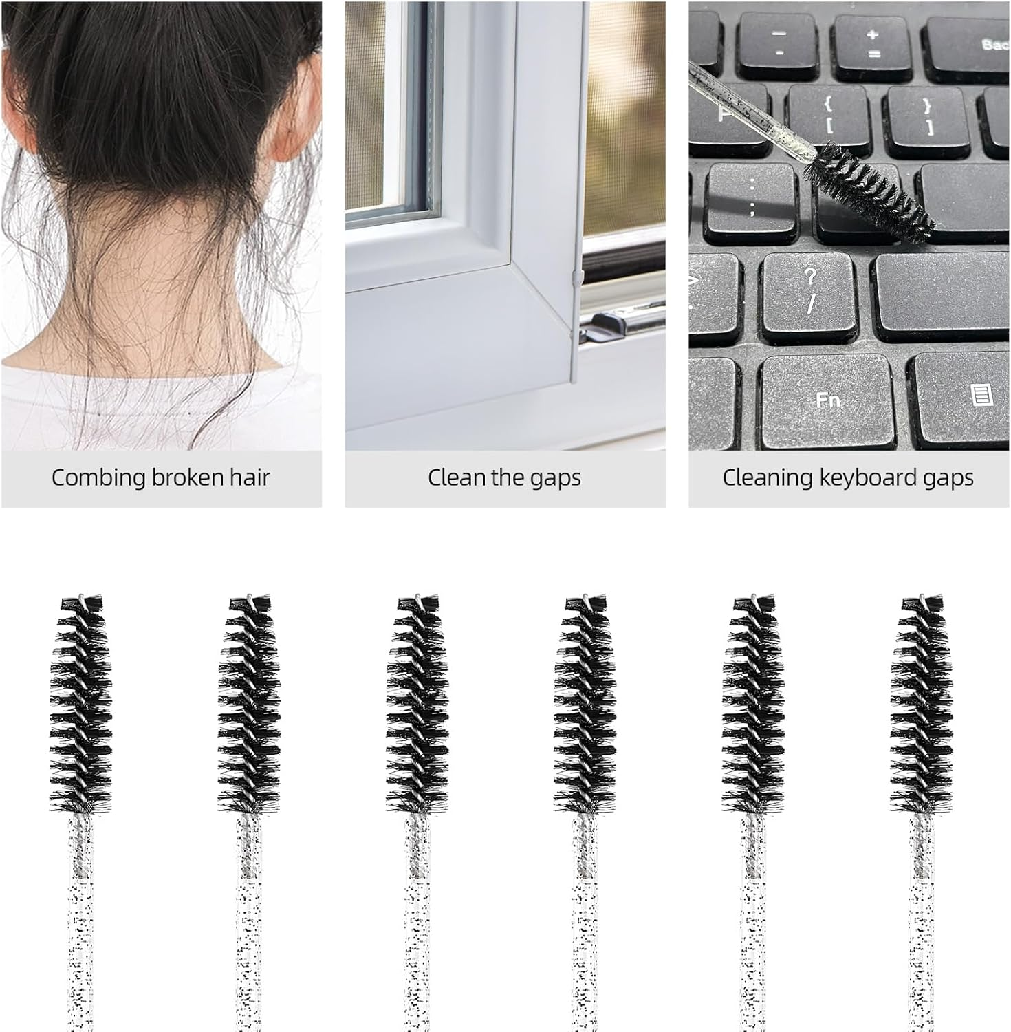 Tbestmax 50 Pcs Disposable Mascara Wands, Crystal Eyebrow Spoolies Brush for Eyelash Extensions, Black Eye Lash and Makeup Brush - White-50Pcs image number 4