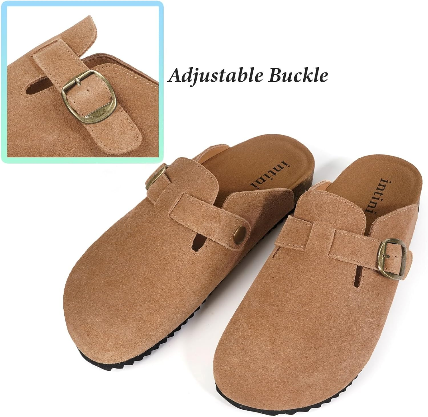 Intini Womens Suede Clogs Mens Genuine Leather Mules Cork Footbed Sandals with Arch Support image number 6