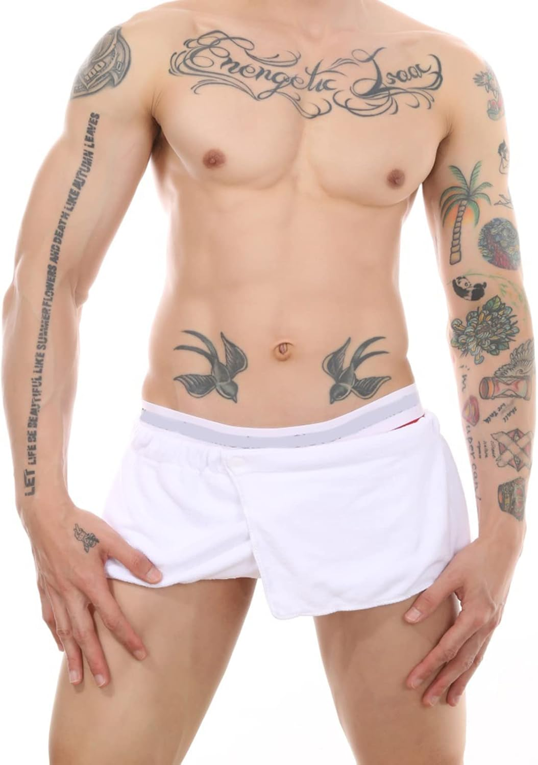 VOPHIA 2 Pack Men'S Towel Wrap Swimming Beach Towel Blanket Elastic Waist Towel for Sauna or Gym, Adjustable Bath Towel Wrap, Microfiber, White+Grey - Blue image number 5