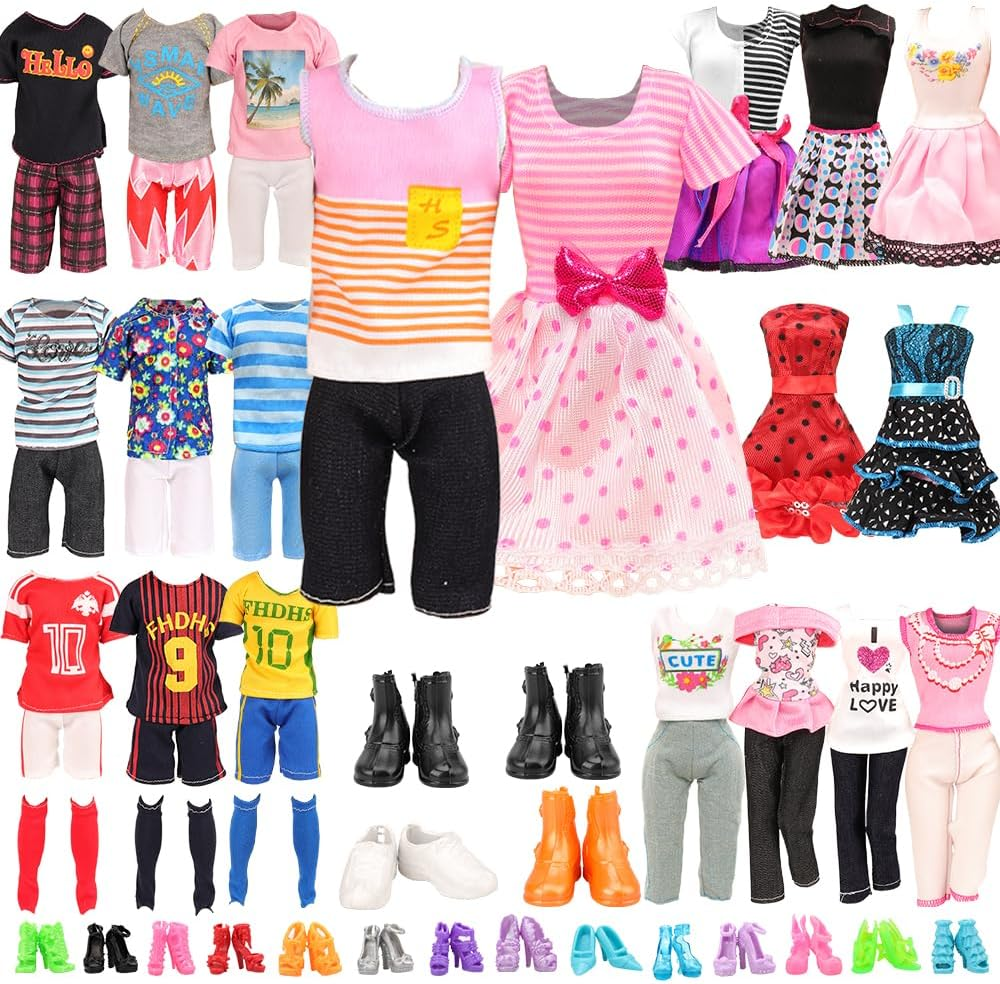 Barwa 24 Accessories Selected Randomly for 11.5 - 12 Inch Girl Dolls and 12 Inch Boy Dolls: 6 Clothes + 4 PCS Shoes for Boy + 3 Tops + 3 Pants + 3 Dresses + 5 PCS Shoes for Girl image number 3