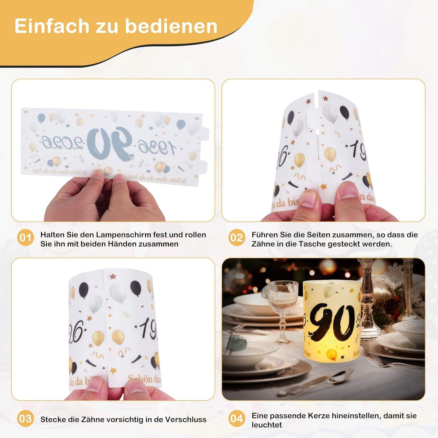 12 Lantern Table Decoration 90Th Birthday, Seutgjie 90Th Birthday Anniversary Decoration Man Woman 1936-2026 Black Gold for Tea Lights or Candles image number 5