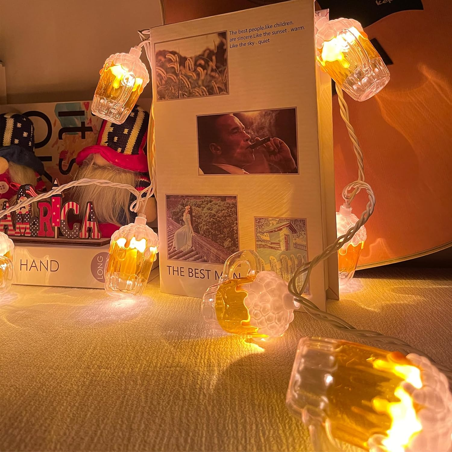 Egcol Beer String Lights Outdoor, 10 Beer Cups Patio Fairy Lights, 8.5Ft 3D Beer Mug Holiday Lights for St. Patrick'S Home Party Decoration image number 4