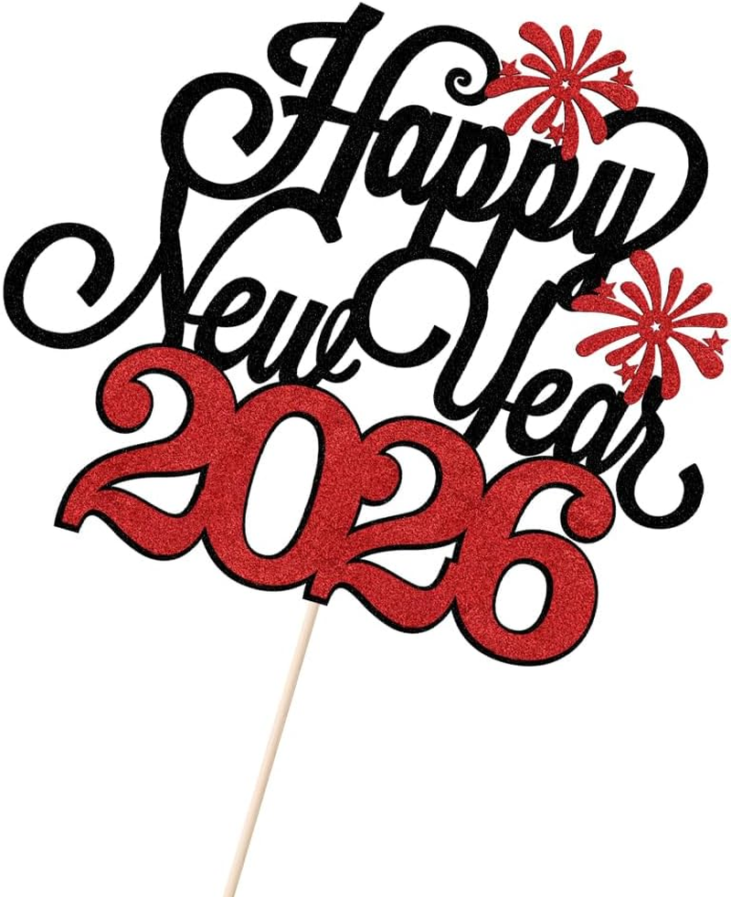 Happy New Year Cake Topper，Welcome 2024 Cake Topper，New Years Eve Party Supplies 2024,New Year Christmas Holiday Party Decorations,Winter Holiday Cake Picks-New Year Party Supplies(Black) - Red image number 4