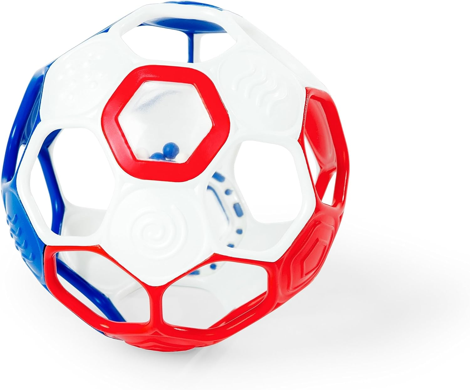 Bright Starts Oball Grippin' Goals Rattle Soccer Ball - Red, White & Blue, Easy-Grasp Toy for Newborn and Up image number 2