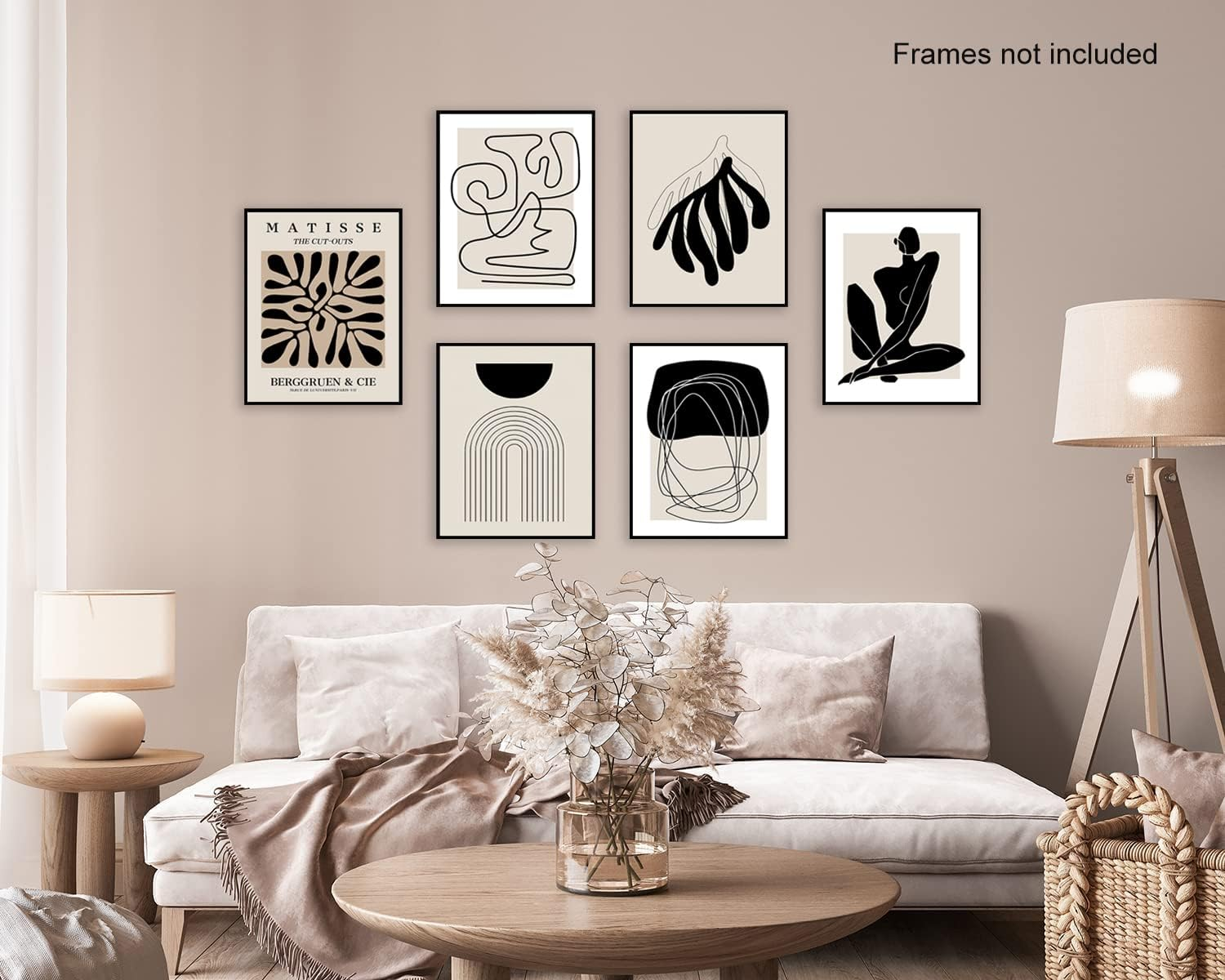 Quzenu Boho Wall Art Mid Century Modern Decor Canvas Prints Set of 6 Black and White Neutral Abstract Boho Wall Decor for Bedroom Living Room Bathroom 8"X10" UNFRAMED - Black image number 2