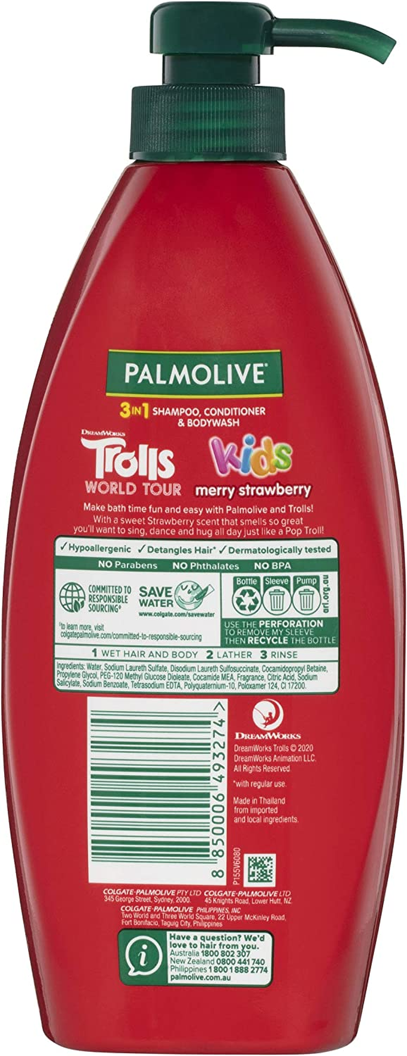 Palmolive Kids 3 in 1 Hair Shampoo, Conditioner and Body Wash 700Ml, Trolls Merry Strawberry, Hypoallergenic, Detangles Hair, No Parabens image number 4