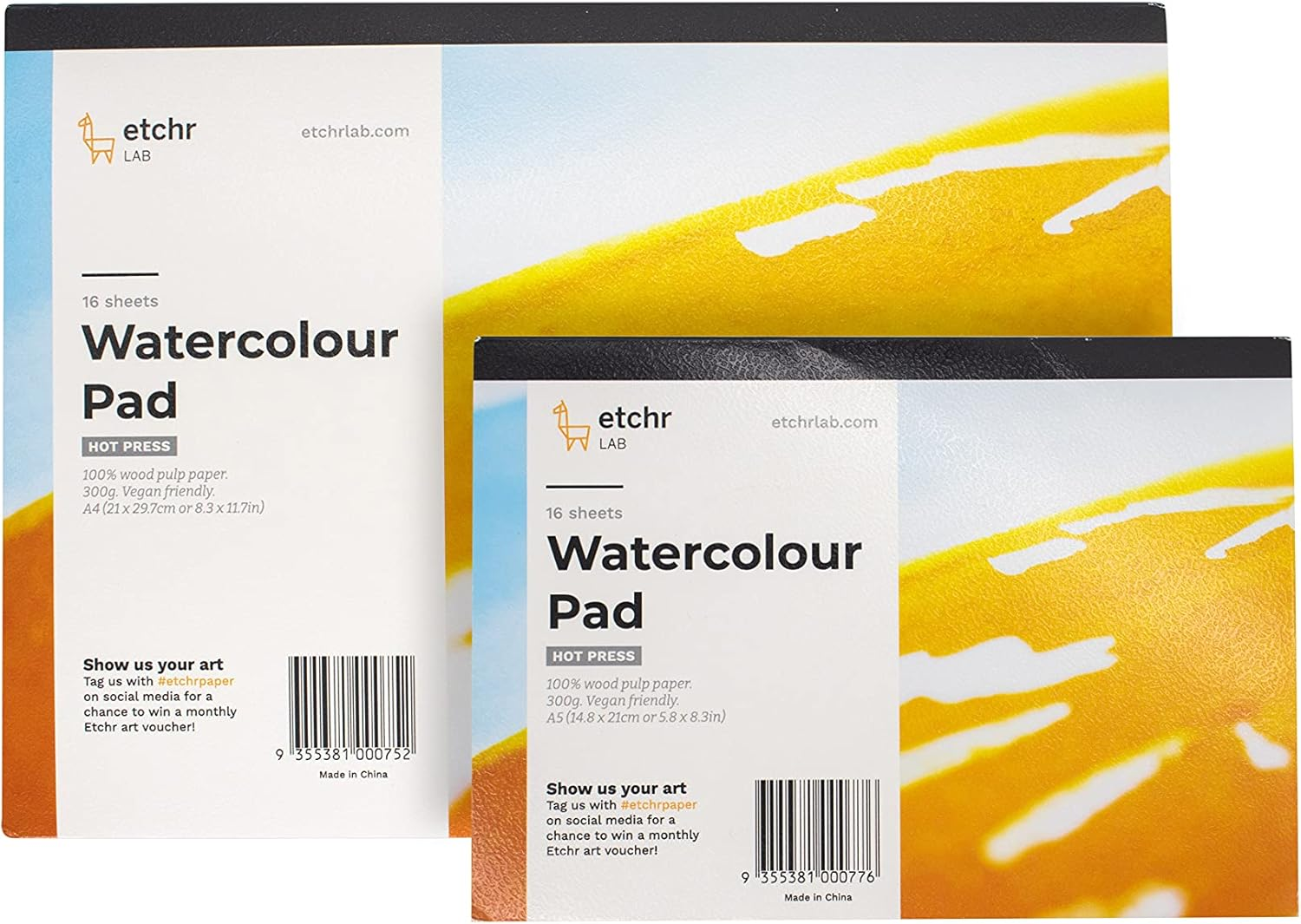 Etchr Lab A4 Hot Press Wood Pulp Watercolour Paper Block - 300 GSM (140 Lb), 16 Sheets | 100% Wood Pulp, Easy to Travel, Archival Quality for Kids and Adults, Beginner and Intermediate Artists image number 3