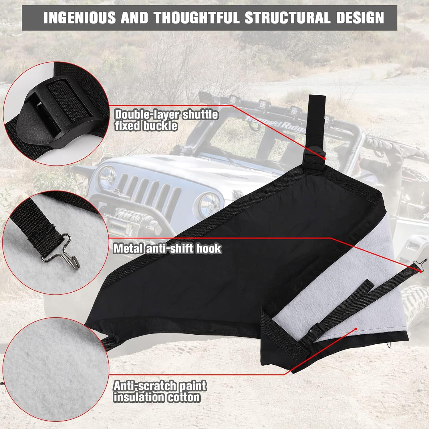 RT-TCZ for Wrangler JK Hood Bra Cover Protector for Jeep JK JKU 2007-2017 Exterior Accessories Plain Black - Black image number 5