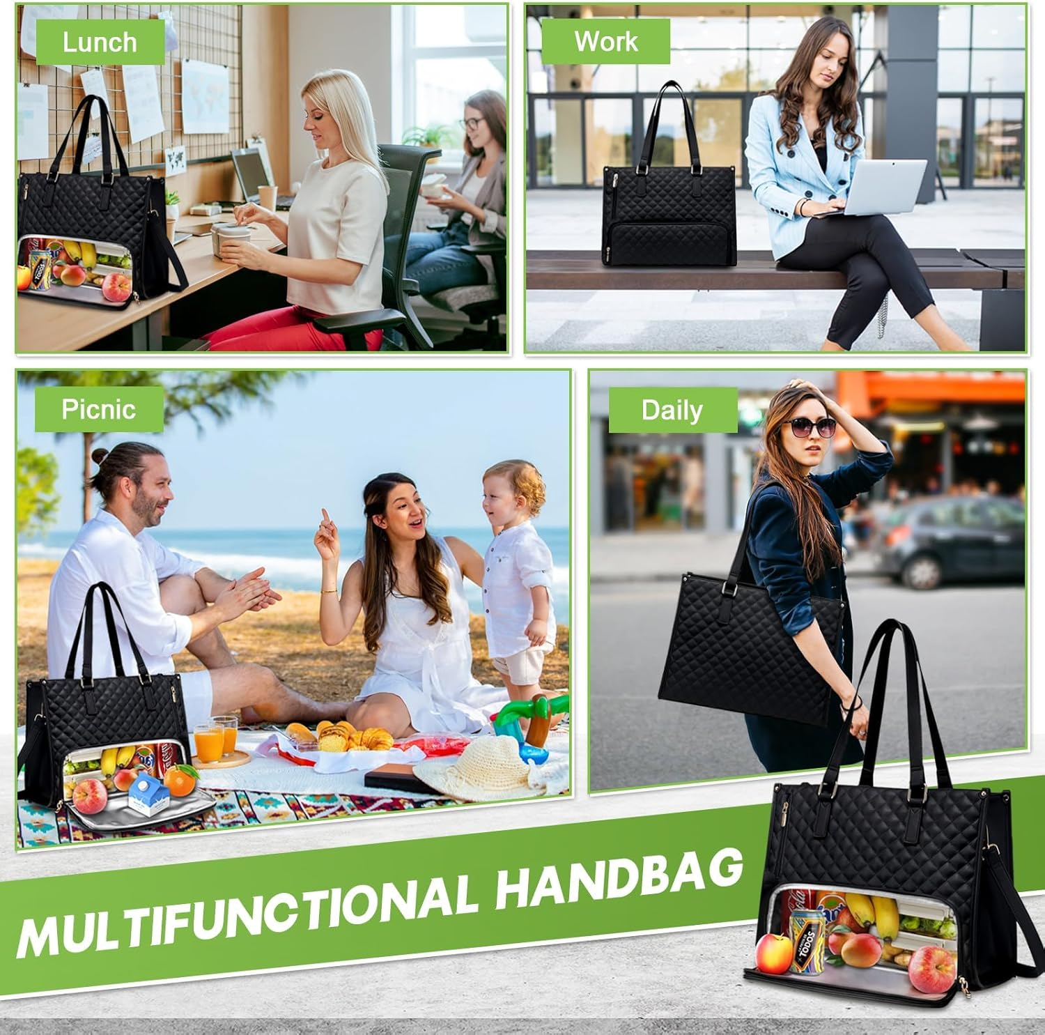 2 in 1 Tote Bag Lunch Bag Combo Comes with Wallet, Lunch Tote Bag, Lunch Bags, Large Capacity Computer Handba-G, Stylish Picnic Bags, Elegance Meets Functionality - Brown image number 2