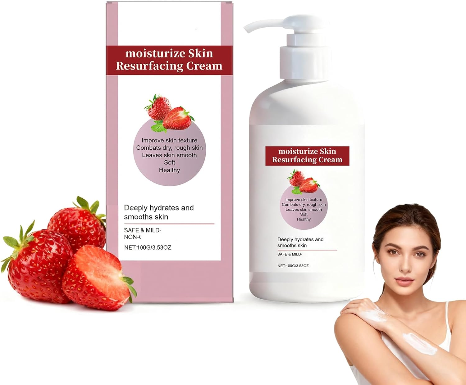 Strawberry Skin Resurfacing Cream, Strawberry Smoothing Cream, Body Moisturising for Rough & Bumpy Skins, Hydrating Body Lotion, Smoothes Texture & Evens Tone, Daily Care for Arms & Legs (6Pcs)