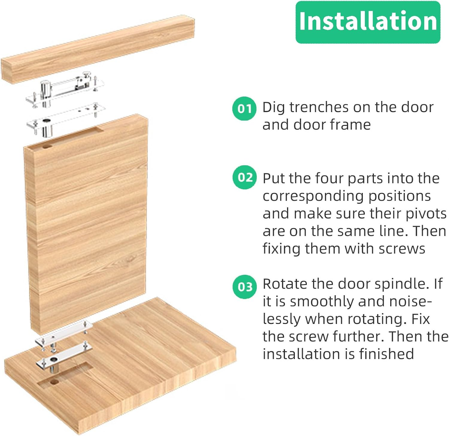 WYJREES Door Pivot Hinges, Heavy Duty Pivot Hinge with 360 Degree Rotation for Wood Door, Stainless Steel Invisible Pivot Door Hardware for Bookshelf, Rotary Center Hung Pivot Hinges for Secret Door image number 5