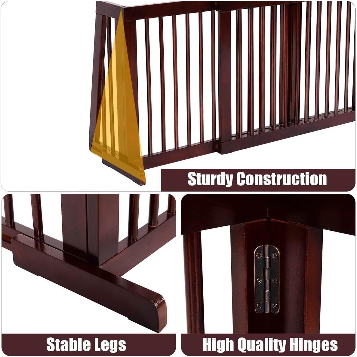 Costway 3 PCS Adjustable Pet Gate, Freestanding Pet Fence Made of Pine Wood, Step over Safety Gate for Small & Medium Pets, Non-Drilling Safety Gate for Stairs, Doorway, Corridor, Hallway, Kitchen image number 3