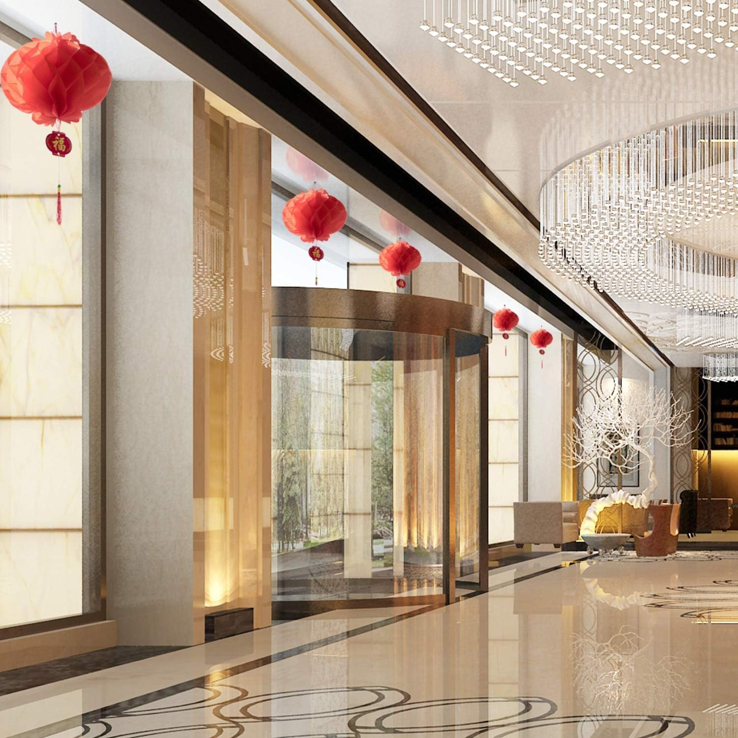 XUANZHI 20 Pieces 10 Inch Chinese Red Paper Lanterns Festival Decorations for New Year, Spring Festival, Wedding and Restaurant image number 3