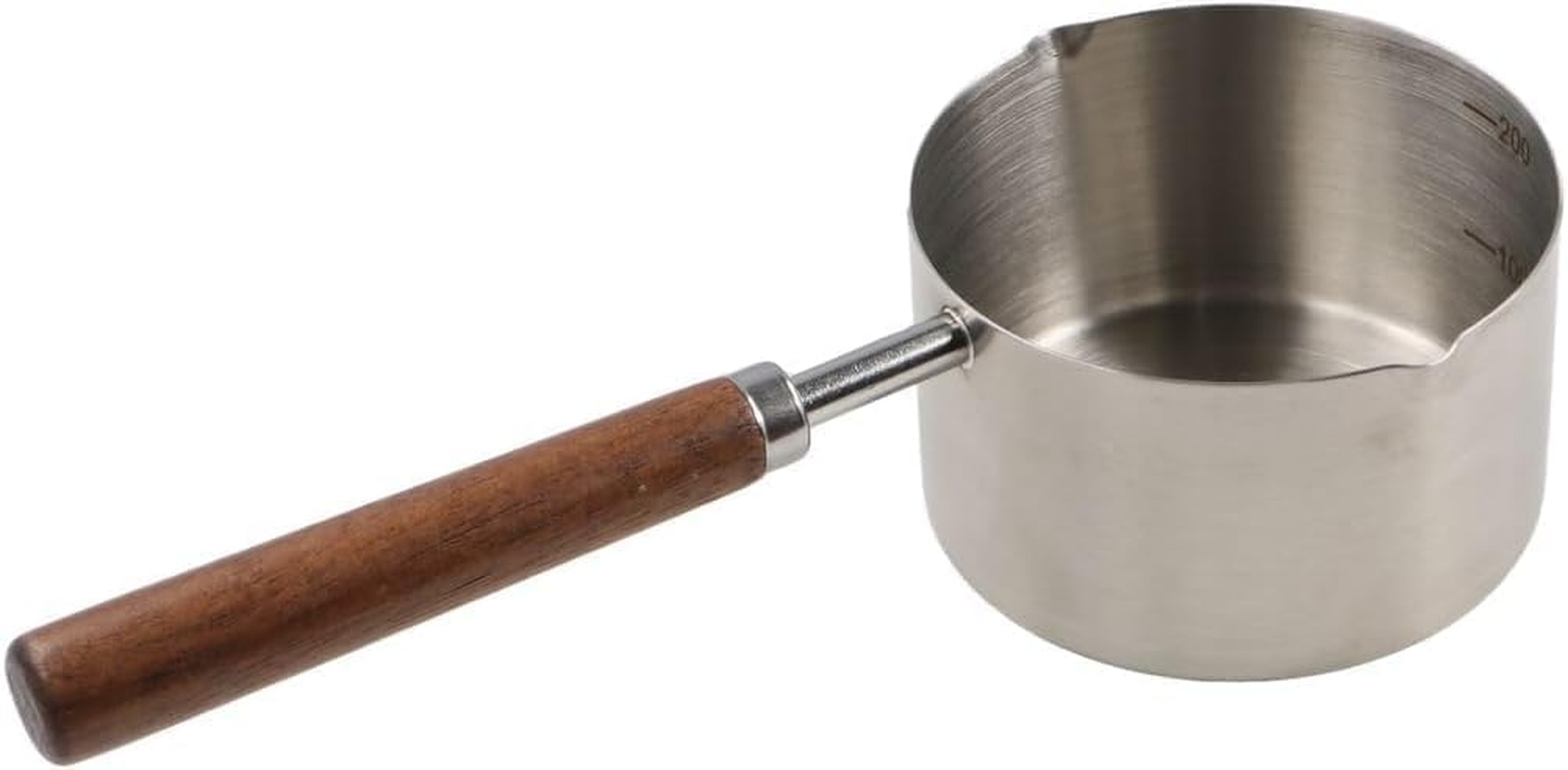 Small Milk Pot Stainless Steel Saucepan Wood Handle Saucepan 250Ml Butter Warmer with Dual Pour Spout Candy Melting Pot Mini Frying Pan Soup Pot (Stainless Steel, 250Ml) image number 1