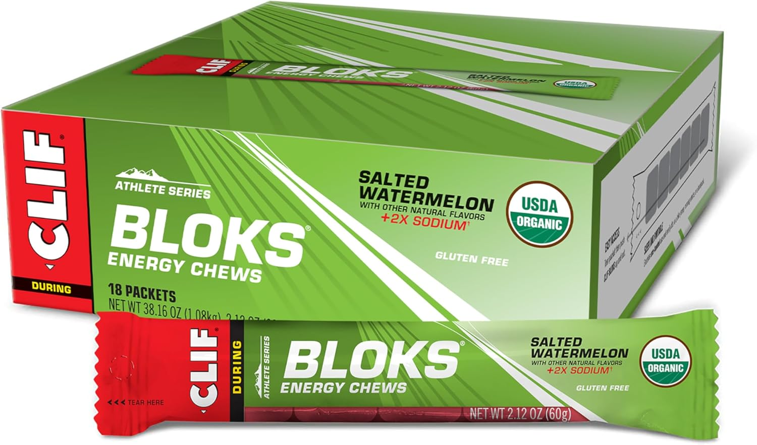 CLIF BLOKS - Energy Chews - Salted Watermelon Flavor - 2.12 Ounce (18 Count) (Packaging May Vary)