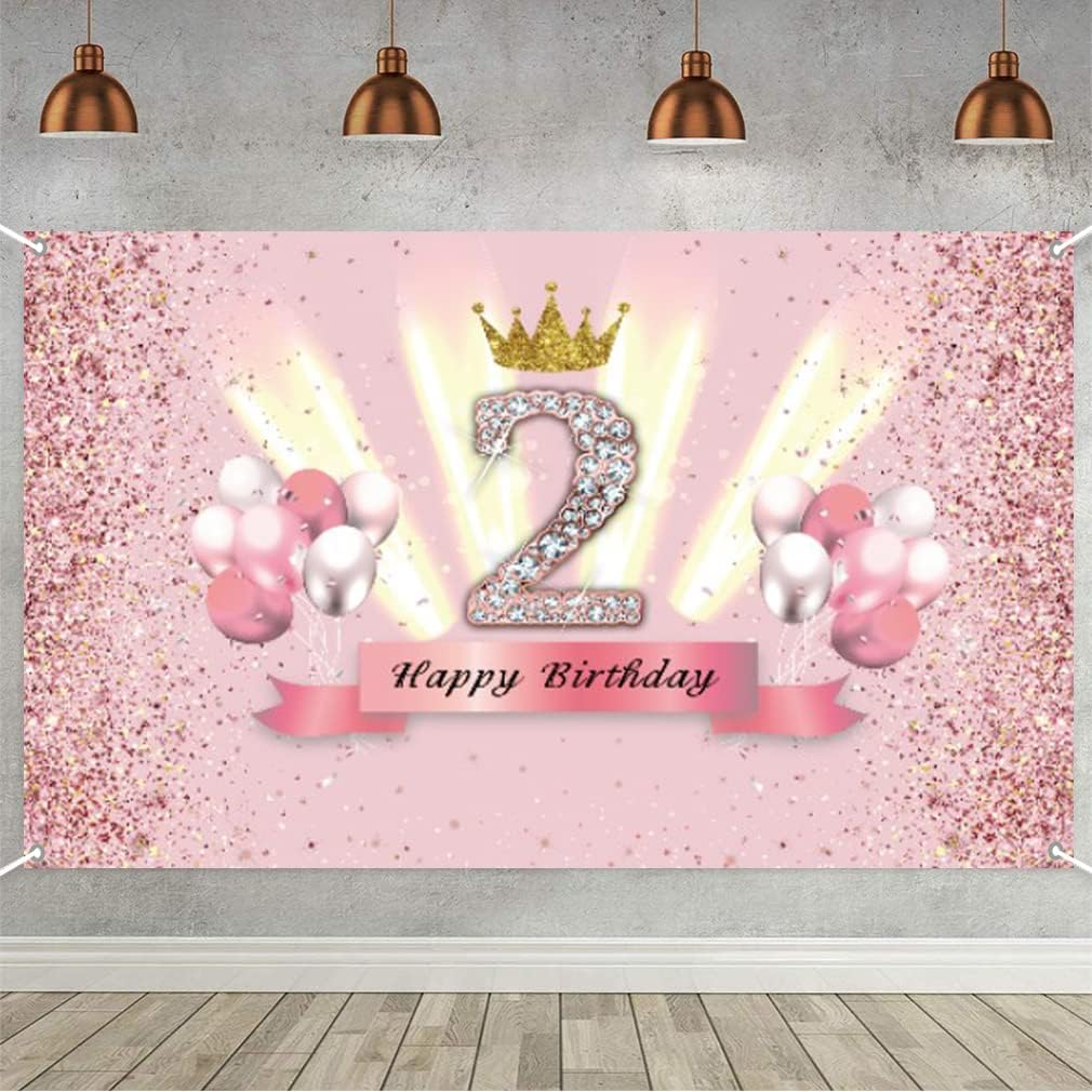 Tecreo Happy 2Nd Birthday Pink Vinyl Fabric Sign Poster image number 2