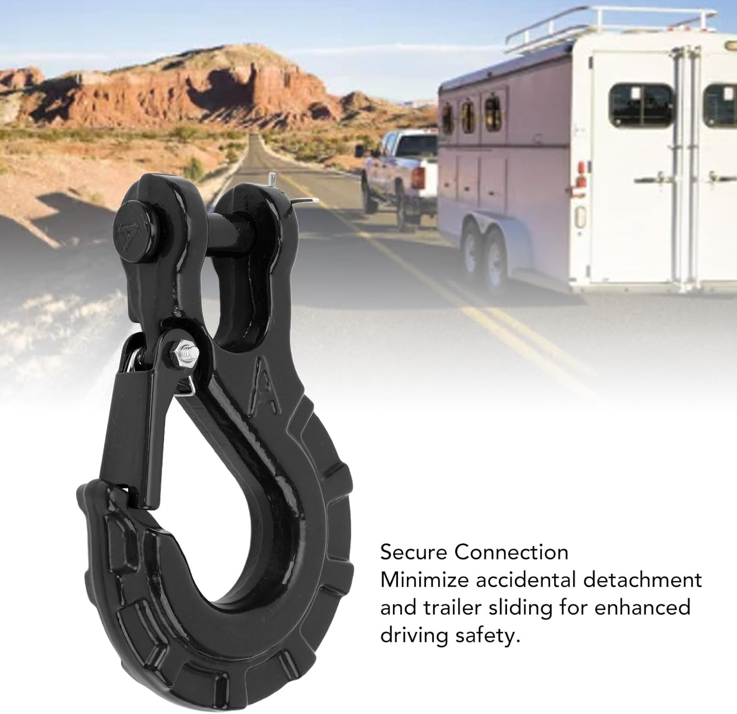 3/8 Inch Clevis Slip Hook with Safety Latch, Heavy Duty Forged G70 Steel Clevis Chain Hook, Versatile Secure Connection Clevis Grab Hook for Trailer Truck Transport, 33,069 Lbs - Black image number 6