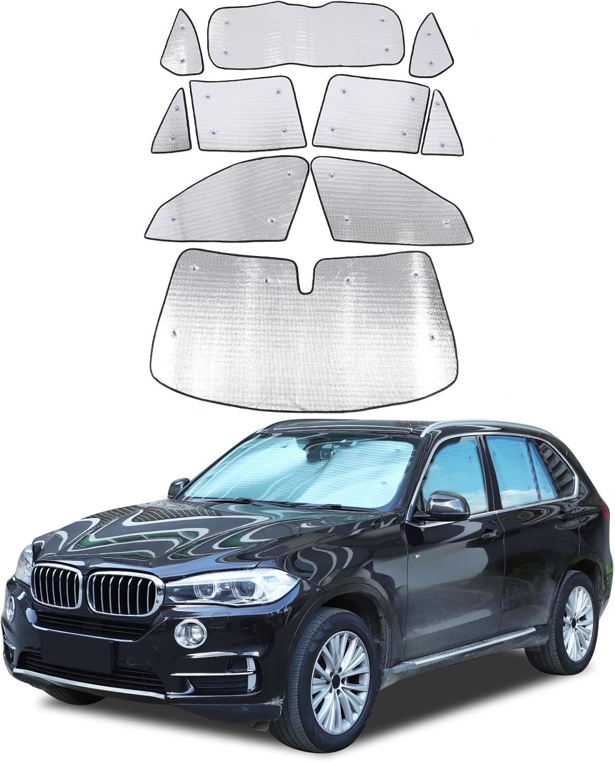 Full Window Sun Shades | Reflective Windshield & Side Window Covers | UV & Heat Blocking Sunshade Set (BMW X5 2014-2018) image number 5