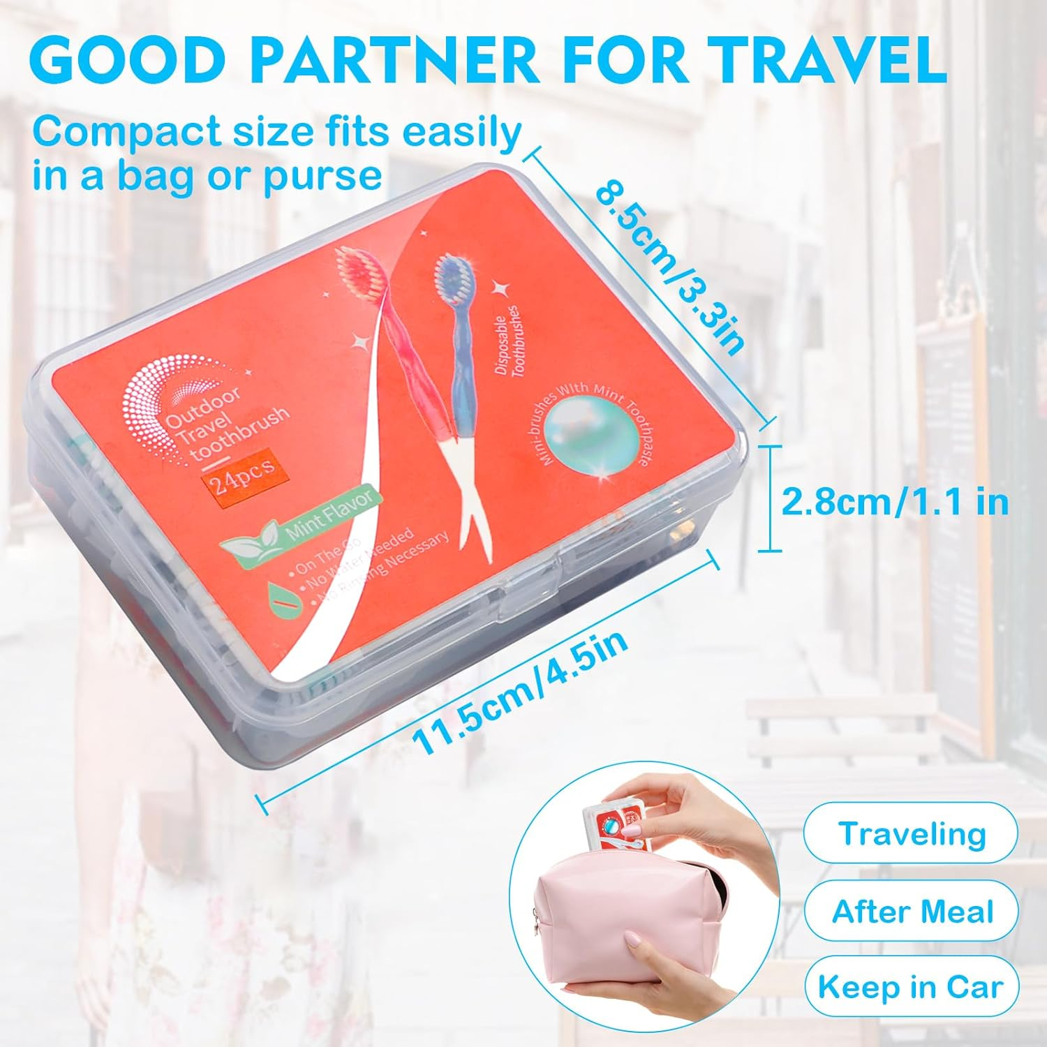 Disposable Mini Toothbrush - Travel Toothbrushes with Toothpaste Portable for Work or Travel Mint + Peach + Plum & Green (Mixed Flavor, 48 Count - 2 Pack) image number 3