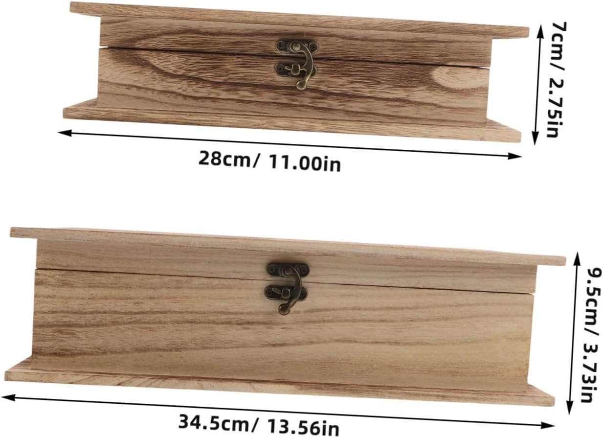 2Pcs Wooden Keepsake Box Decorative Flip Lid Jewelry and Trinket Organizer Natural Finish for Storing Books Cards and Valuables image number 1