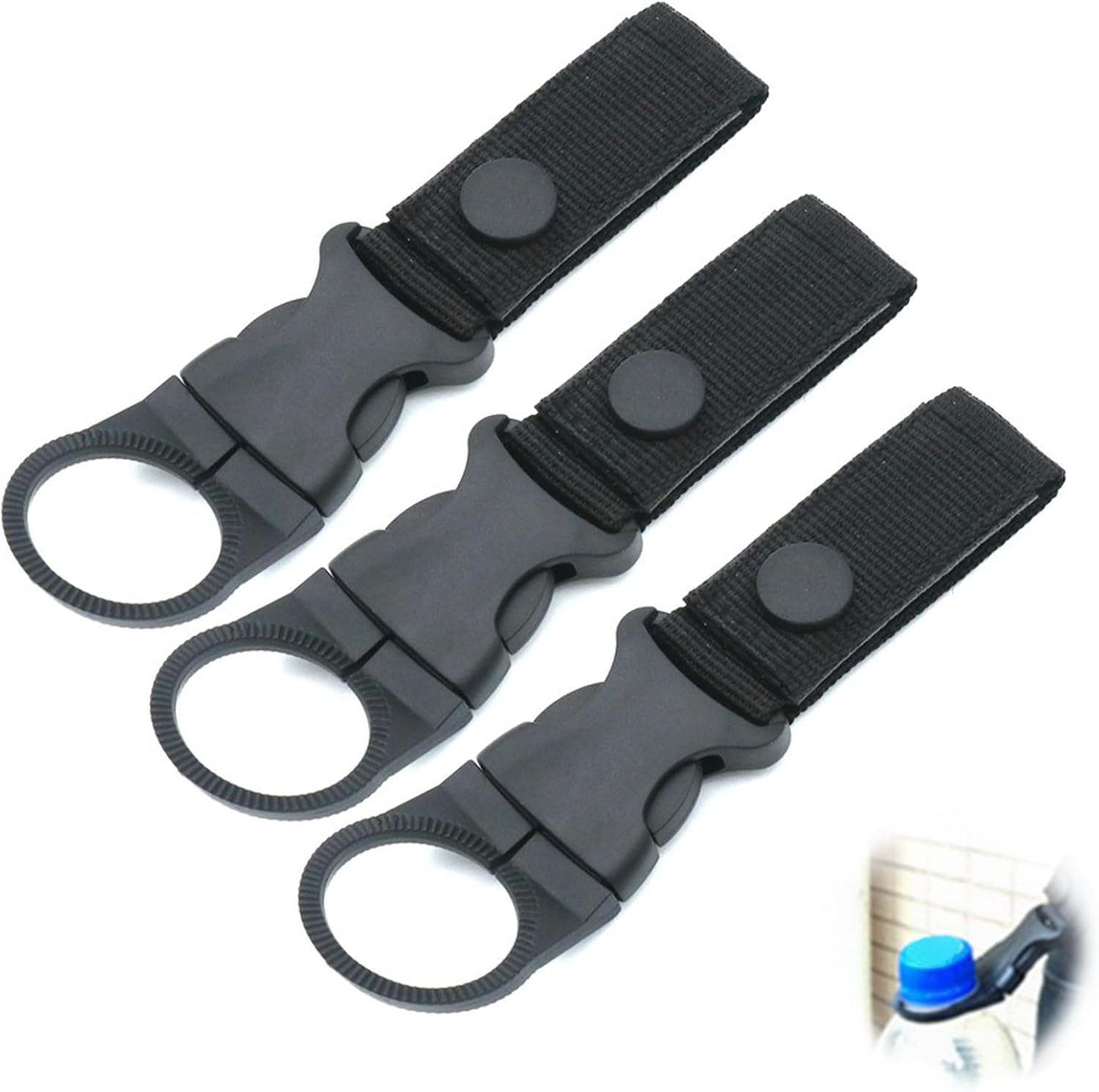 3Pcs Bottle Hanging Buckle Clip Outdoor Portable Water Bottle Ring Holder for Backpack Belt Belt Outdoor Camping Hiking Mountaineering Traveling Cycling Running Fitness Black
