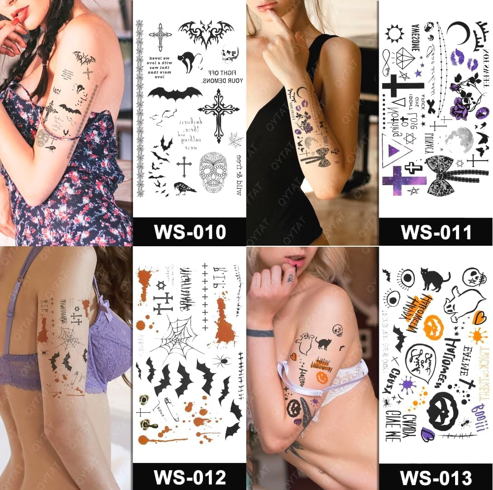 14 Sheets Halloween Tattoos Kids Temporary - Halloween Stickers Waterproof &ndash; Bats Blood Splatter Scratches Spider Webs Vampire Bites - Halloween Stickers for Adults Kids - 21X10Cm - Steadyink&reg; image number 4