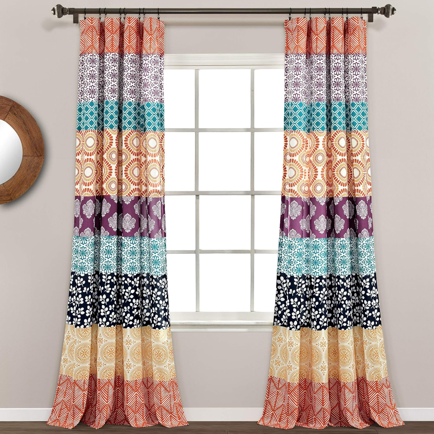 Bohemian Stripe Window Curtain Panels Fuchsia/Orange 52X108 Set