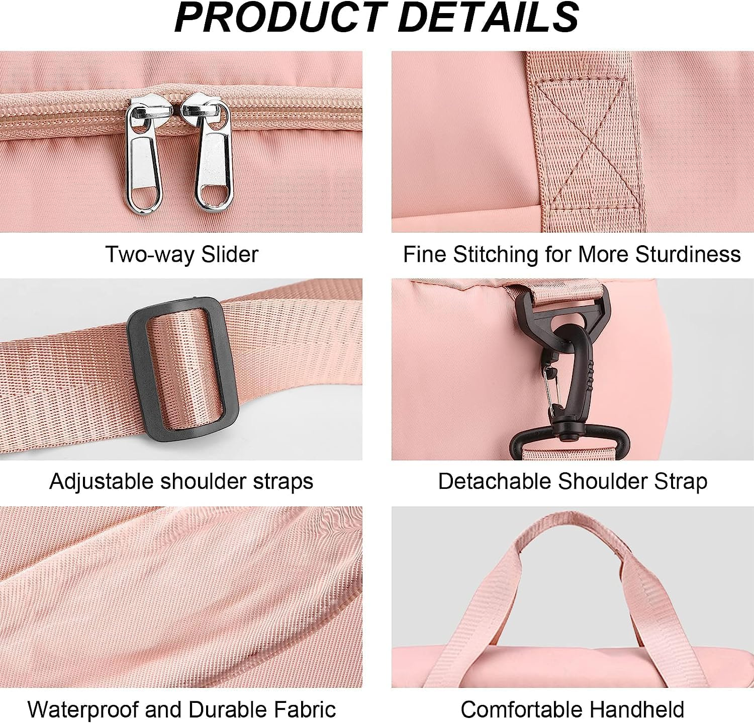 Sports Gym Bag for Women Men,Travel Duffel Bag with Shoes Compartment,Waterproof Weekend Travel Bag Overnight Bag with Trolley Sleeve, Carry Luggage Bag for Weekender,Sports, Gym,Travel (Pink) image number 2