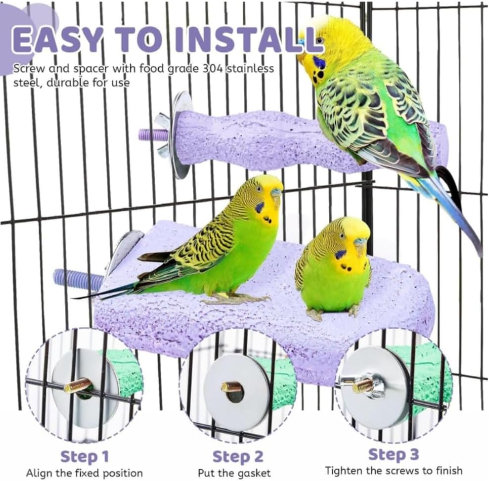 Goxfaca Bird Cage Perch Stand with Grinding Stone, 4-Piece Platform Set, Claw Trimmer for Budgies, Parakeets, Cockatiels, Conures image number 1