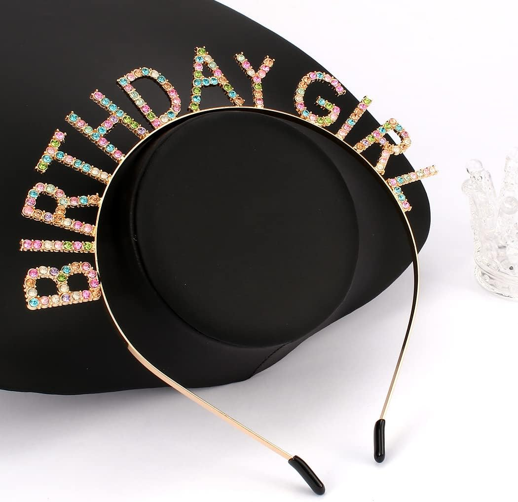 AOPRIE Birthday Girl Headband Birthday Tiara for Women Girls Happy Birthday Princess Crown Rhinestone Happy Birthday Accessories, Gold Colorful