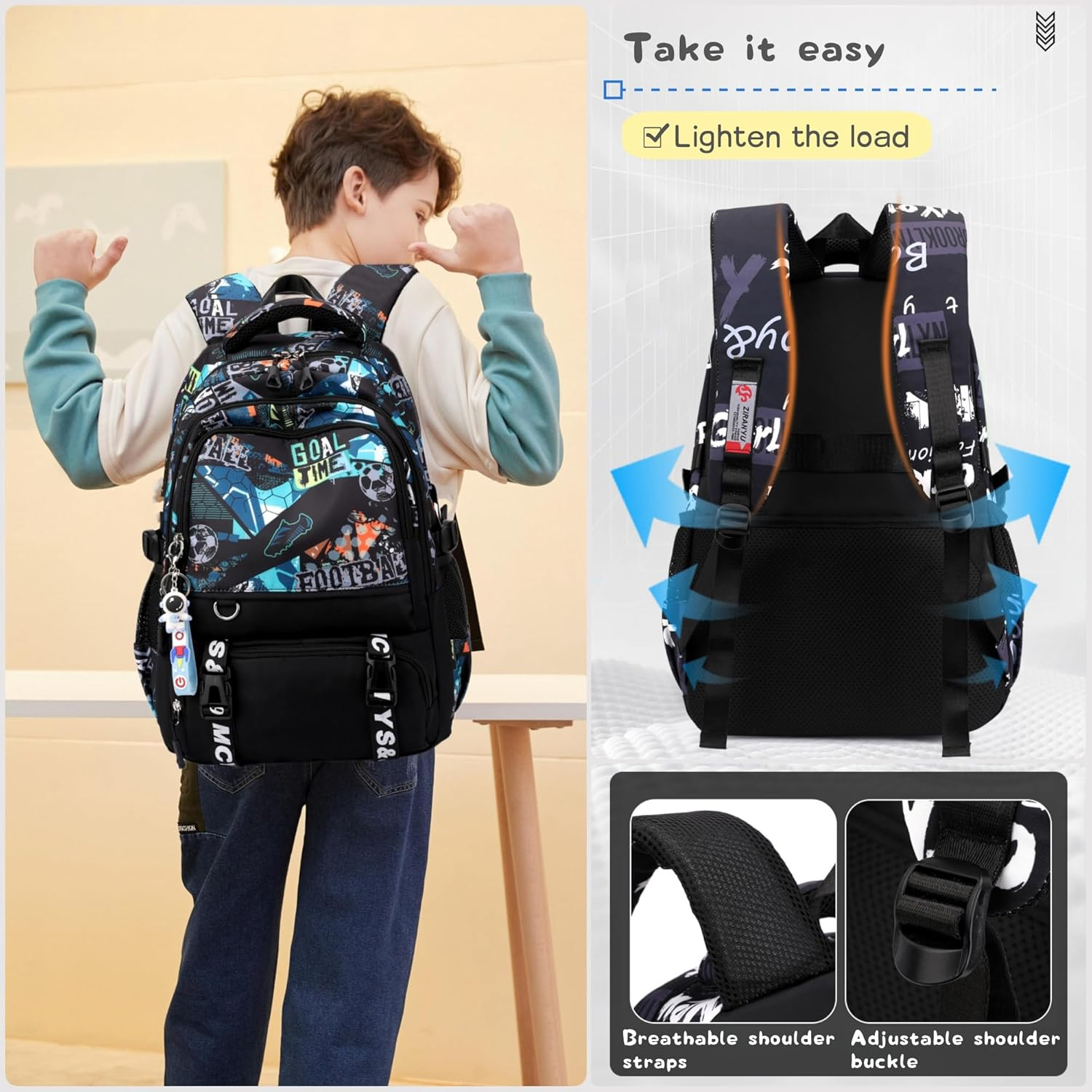 Camo or Football Print Boys School Bags Backpack Travel Backpack Daypacks image number 2