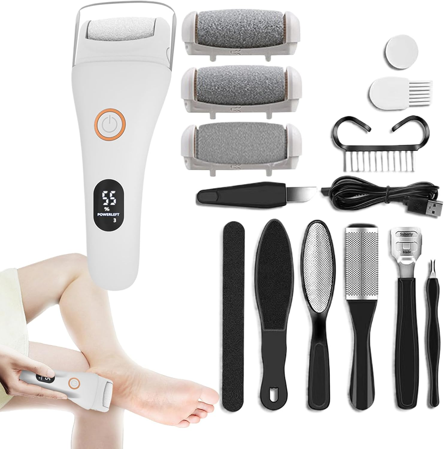 DAWCBVJQ Electric Foot File | Electric Foot Filer | Rechargeable Heavy-Duty Portable Grinder Scrubber Shaver for Manicure, Pedicure, Travel, Salon, Spa, Bath