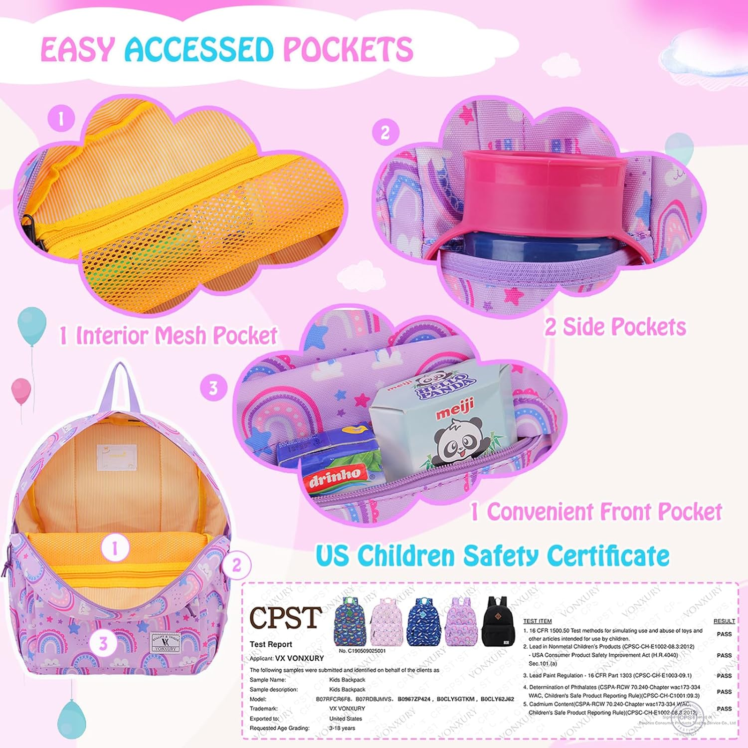 VX VONXURY Toddler Backpack for Boys Age 2-6，Small Kids Preschool Book Bag for Kindergarten Girls Fit A4 Folder - Black image number 5