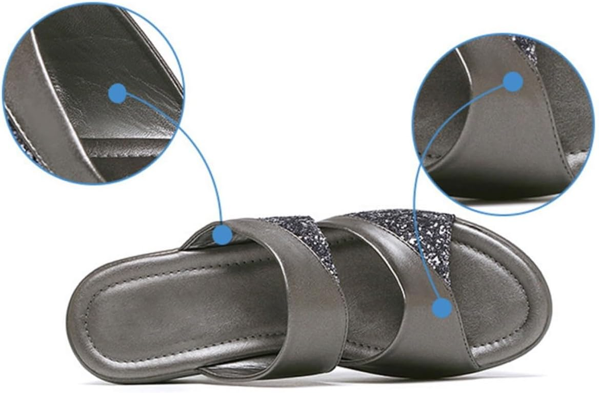 Minkissy Thick Wedge Sole Women Slippers Summer Casual Fish Mouth Sandals for Outdoor Beach Wear Stylish Grey Mom Shoes with Easy - Golden image number 6