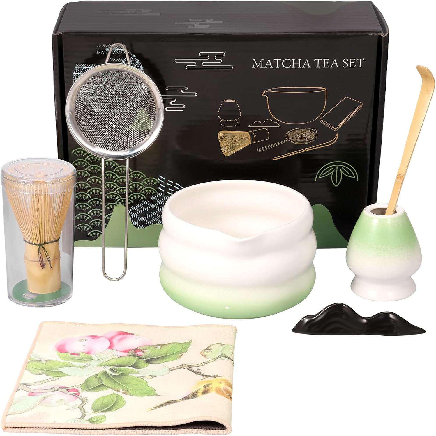 Japanese Matcha Tea Set, Easy to Use, Elegant Green Kit, Smooth Help Relaxing Japanese Tea Making Set, for Matcha Tea Ceremony Home Use (Pink)