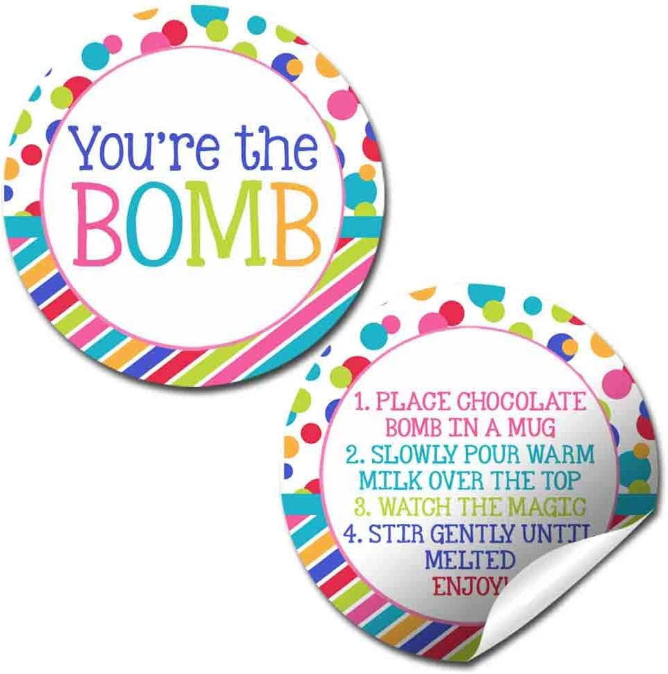 You'Re the Bomb Colorful Polka Dots Hot Cocoa Bomb Sticker Labels, Total of 40 2" Circle Stickers (20 Sets of 2) by Amandacreation image number 5