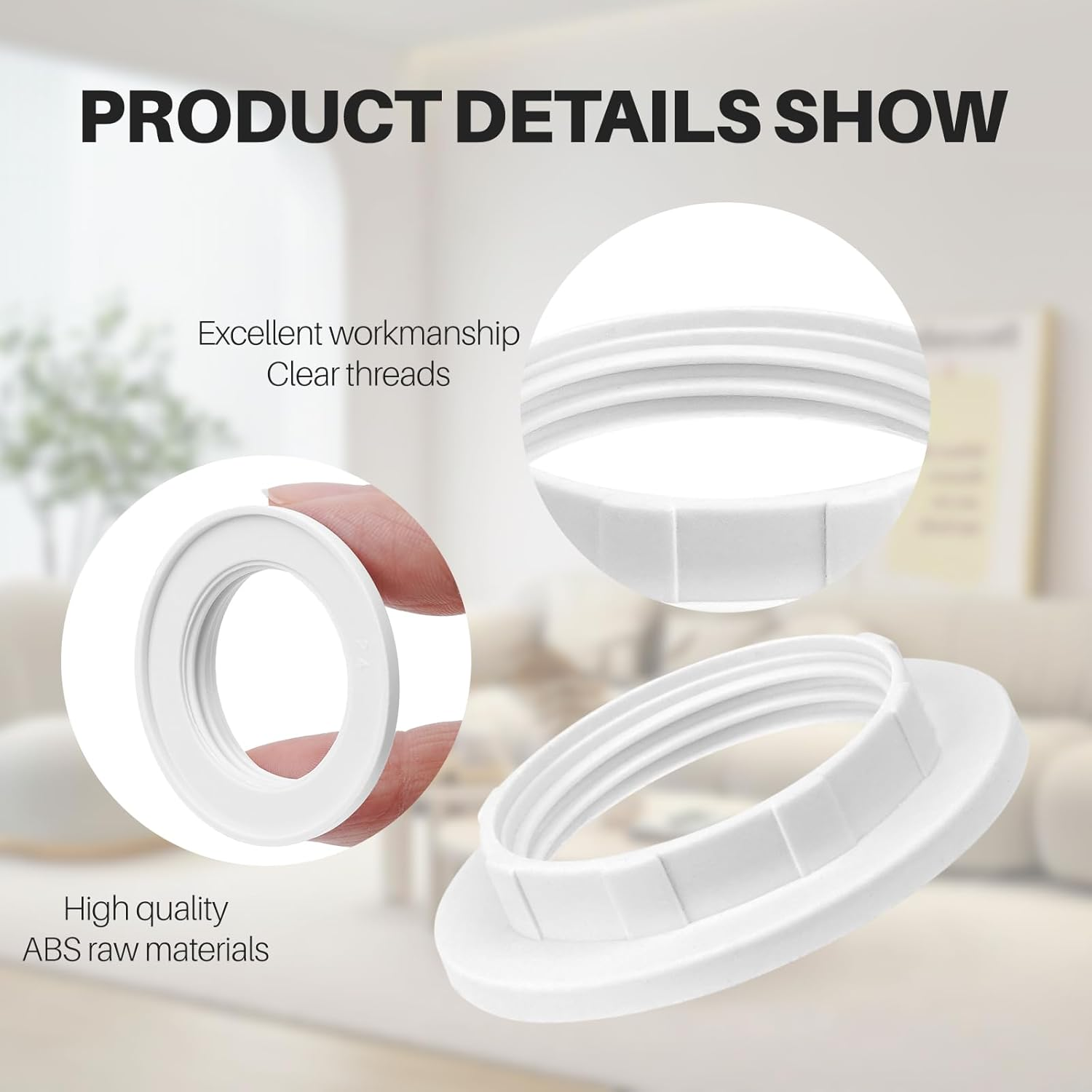 NUTTDOO Lampshade Reducer Ring,6 Pack E14 Plastic Screw Collar Ring 28Mm,Lampshade Fittings E14 for Table Lamp,Ceiling Lights,Plastic Screw Bulbs Lamp Holder (E14-28MM) image number 5