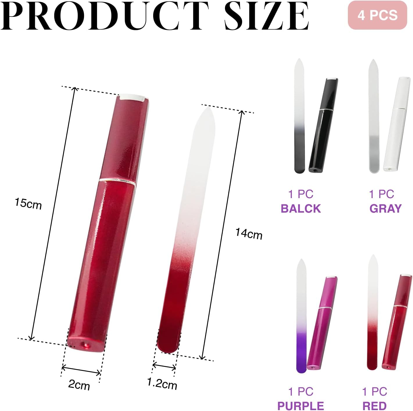 ​Fortuneglobe 4 Pcs Crystal Glass Nail File Set with Protective Case | Professional Double-Sided Etched Czech Glass Nail File for Natural Nails | Gentle Nail Care Tool | Stocking Stuffers & Unique Gifts for Women & Adults​​ image number 2