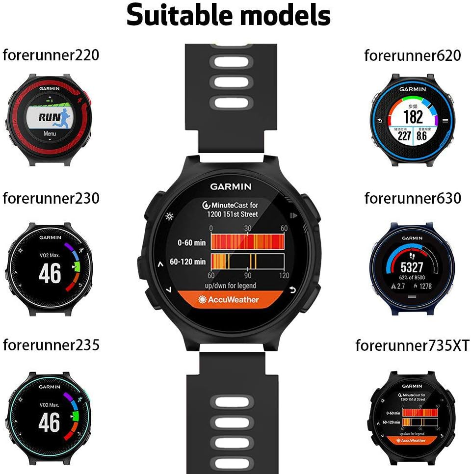 ANCOOL Band Compatible with Garmin Forerunner 735XT/230/220/235/620/ 630,Soft Silicone Replacement Sport Strap Wristband for Garmin Smartwatch-Black image number 6