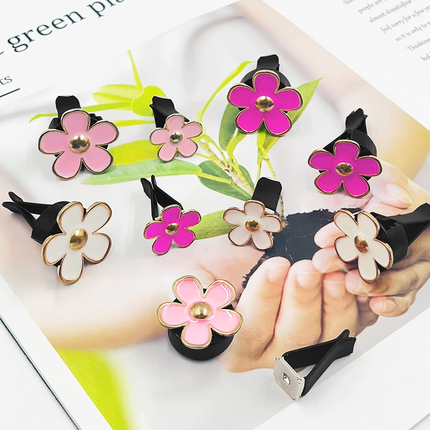 Sourceton 11 Pcs Daisy Car Decoration Flower Set, Pink & Multicolor Daisy Air Outlet Petals & Coasters