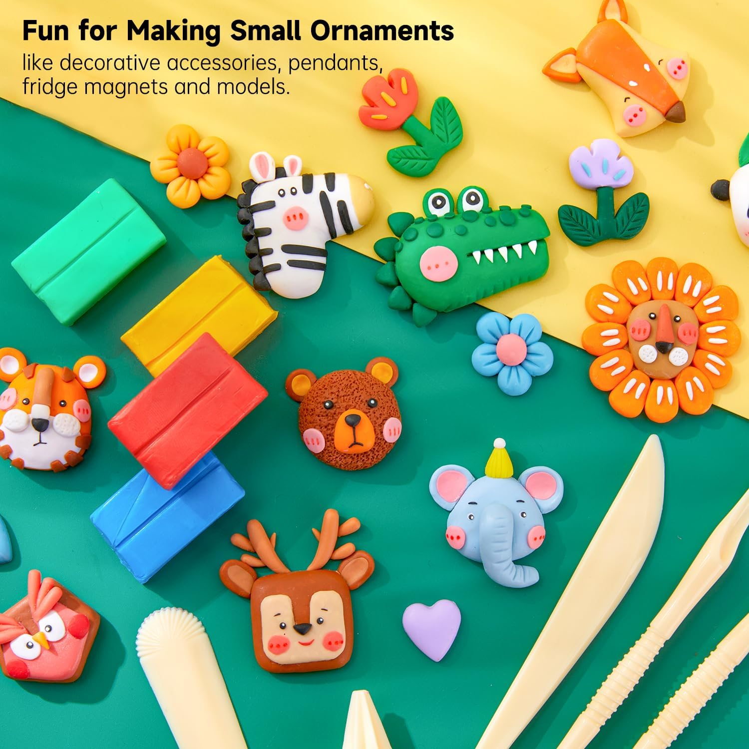 Shuttle Art 117 PCS Small Block Polymer Clay Kit, 95 Unique Colors & Extra Basic Colors, 5 Modeling Clay Tools, Non-Toxic, Non-Sticky, DIY Art Craft for Kids Beginners image number 6