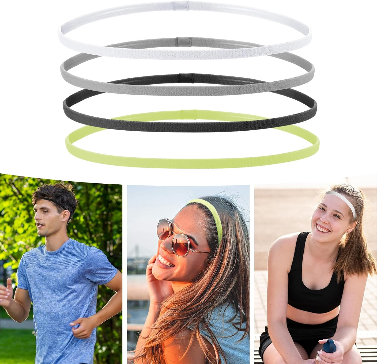 Non-Slip Elastic Sport Headbands for Women & Men -Lightweight Athletic Skinny Headband, Sweat Absorbing Hairband for Workout, Yoga, Gym, Tennis - Breathable Mini Sweatband for All Hair Types image number 5