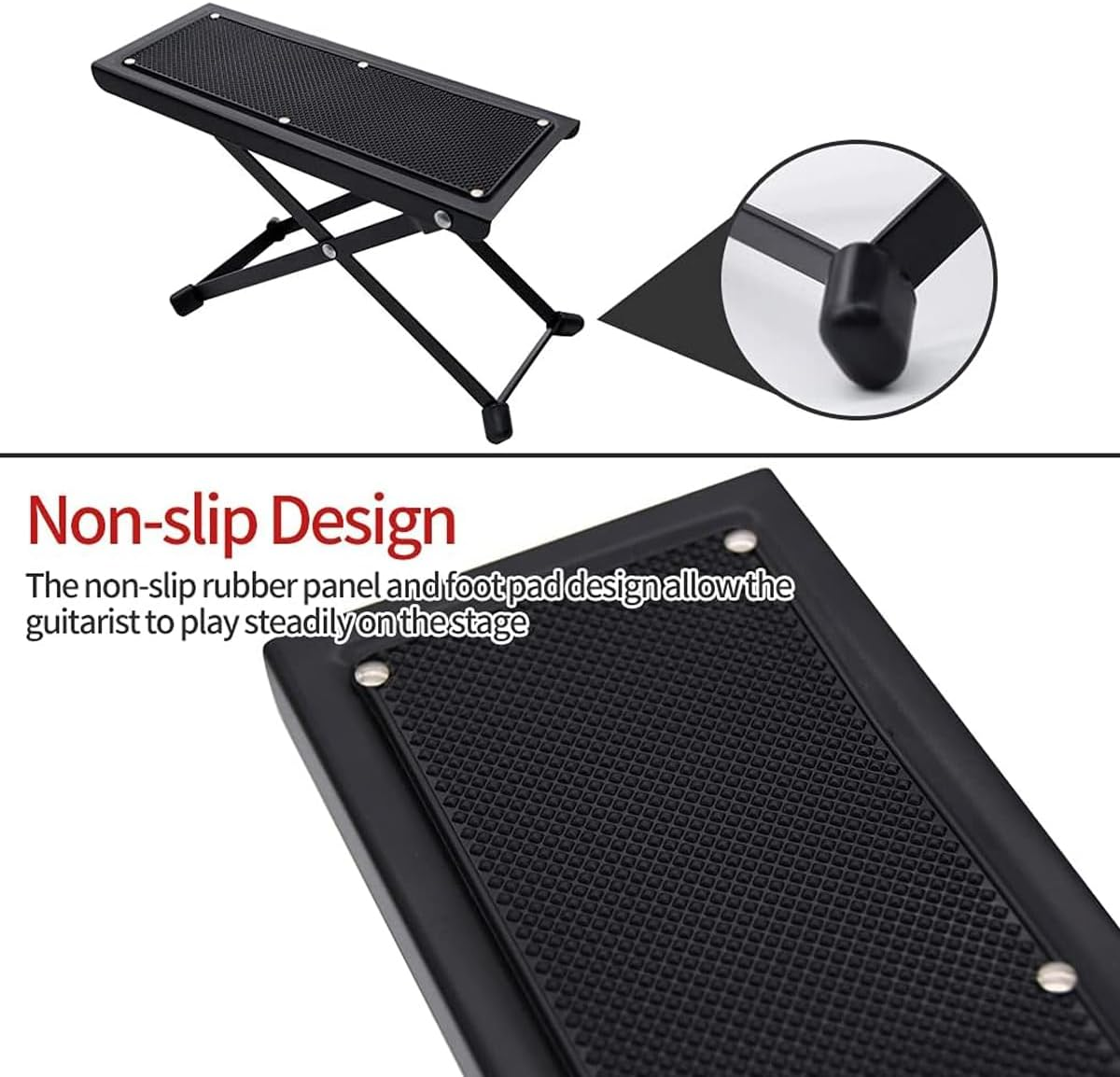 AIMALL Adjustable Guitar Footstool 6 Heights Foldable Anti-Slip Foot Pedal for Classical Folk Guitar Metal Frame Portable Guitarist Stand 11.8X5.1In Black