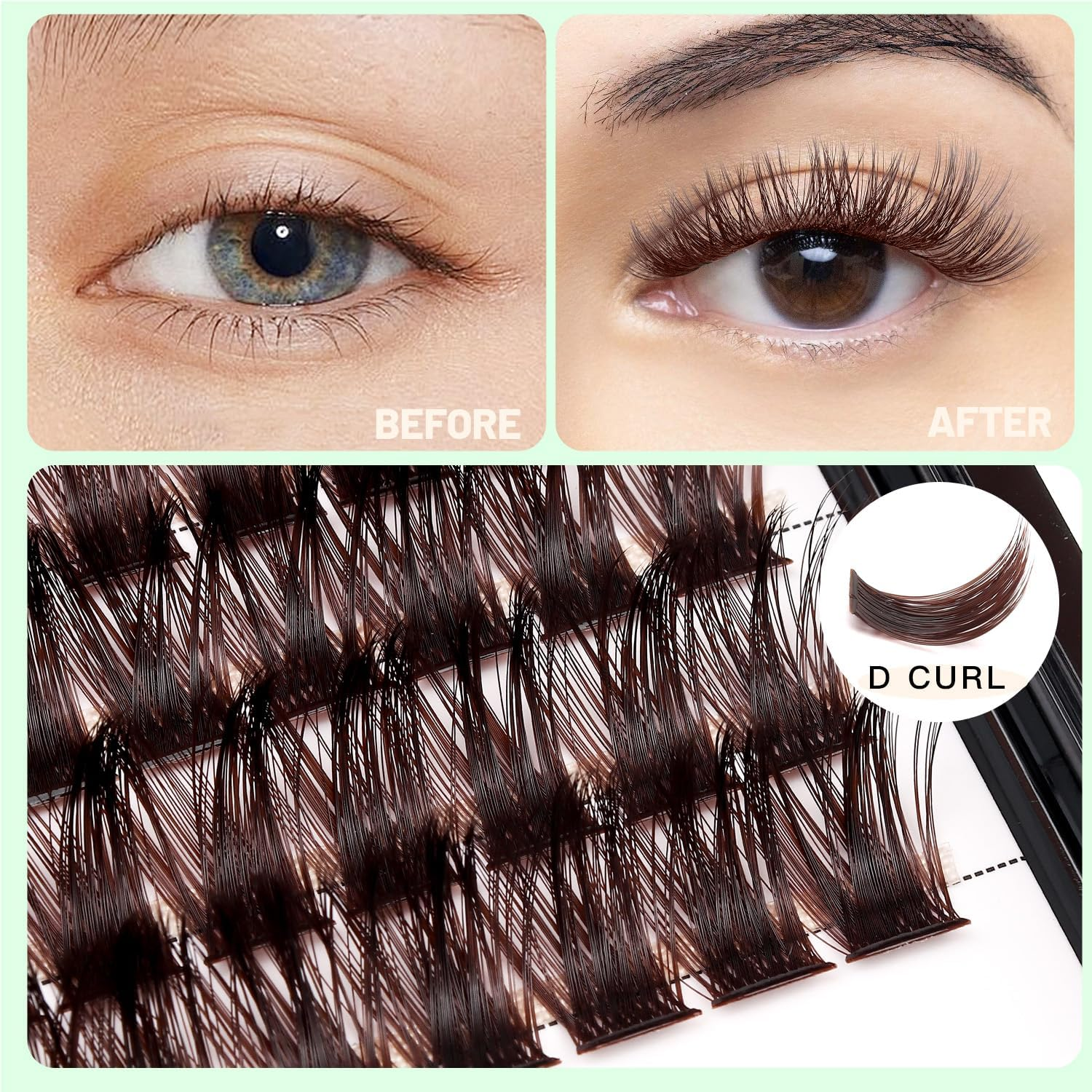 Bodermincer Lash Clusters D Curl Black/Brown/Colored Lashes 10-12-14/12-14-16/16-18-20Mm Mixed Lash Clusters Kit for Beginner (M01-Black Brown-12-14-16Mm MIX) image number 4