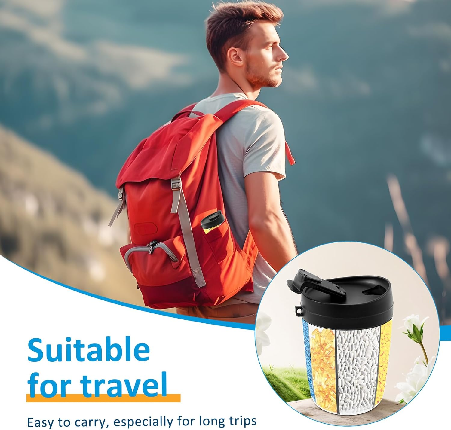 Large Pill Organizer, round Pill Box with 7 Compartments and anti Mixing Design, Space Saving Portable Pill Dispenser, Supplement Organizer for Outdoor Traveling (Black) image number 4