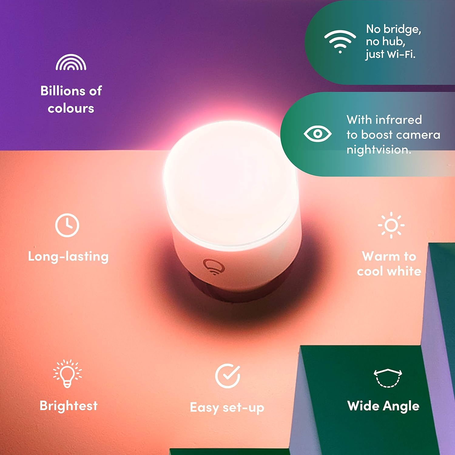 LIFX Nightvision A60 1200 Lumens [B22 Bayonet Cap], Full Colour with Infrared, Wi-Fi Smart LED Light Bulb, No Bridge Required, Compatible with Alexa, Hey Google, Homekit and Siri. image number 2