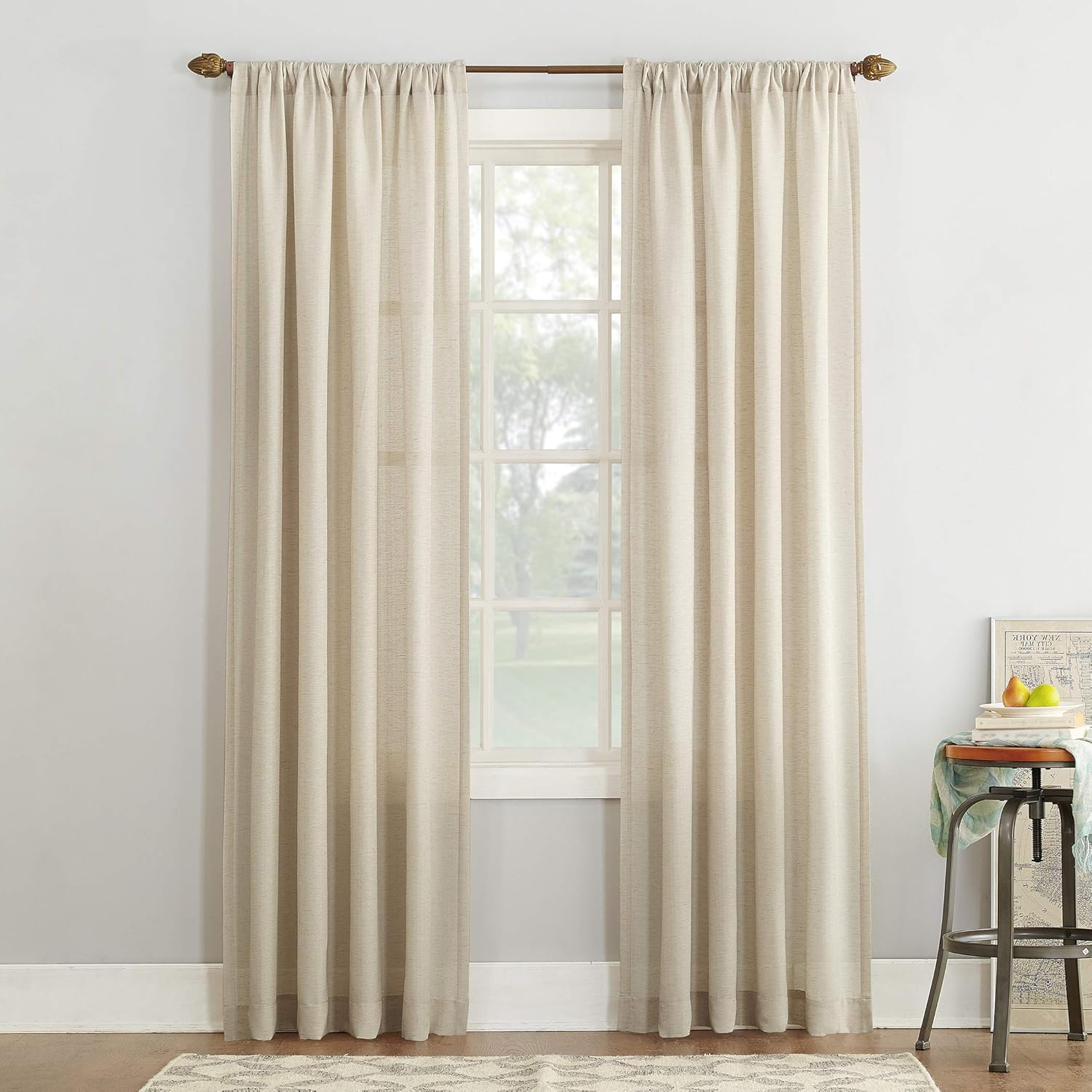 No. 918 Amalfi Linen Blend Textured Semi-Sheer Rod Pocket Curtain Panel, 54" X 84", Ivory